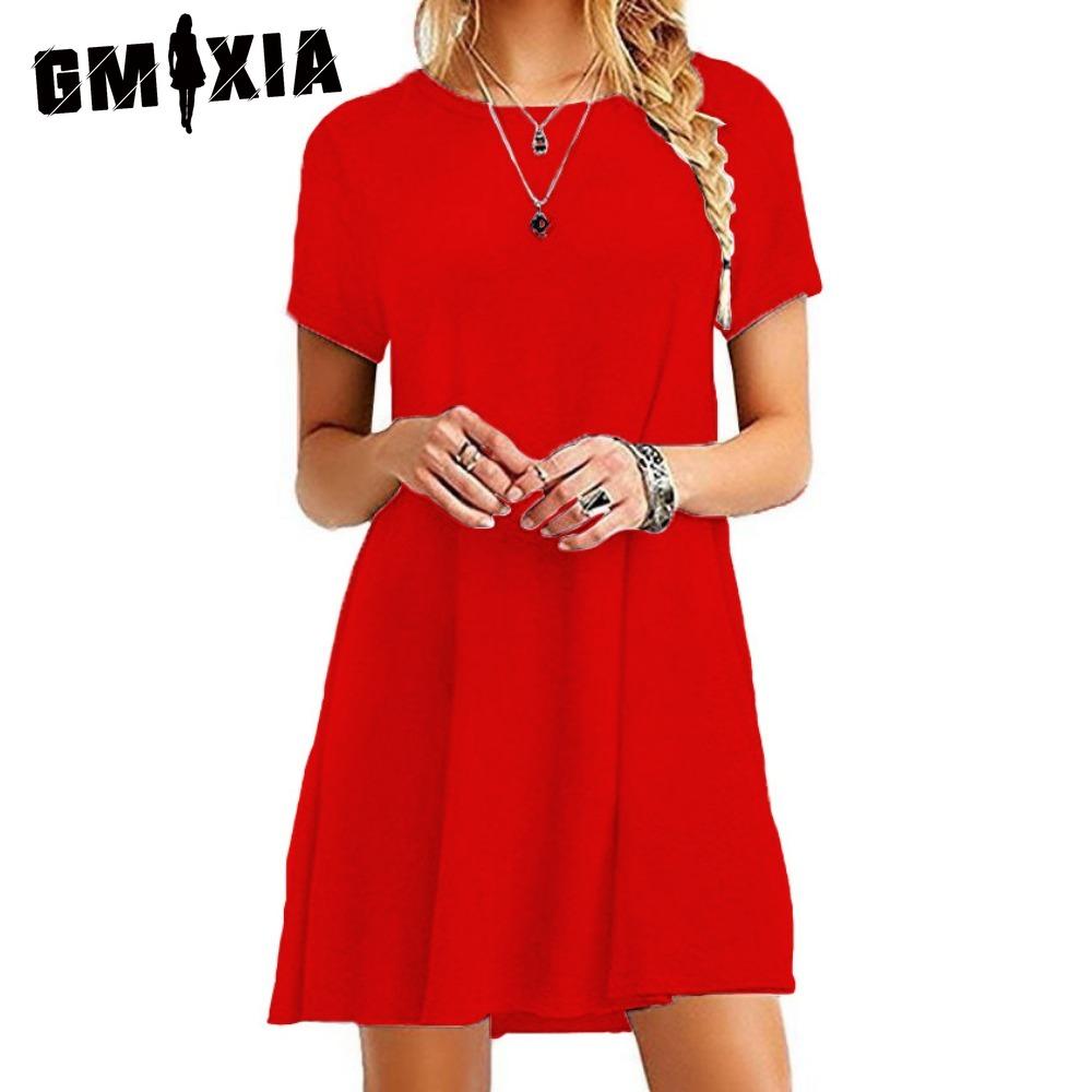 GMXIA Damenmode Sommer Frühling Einfarbiger Druck Kurzarm O-Ausschnitt Freizeitkleider