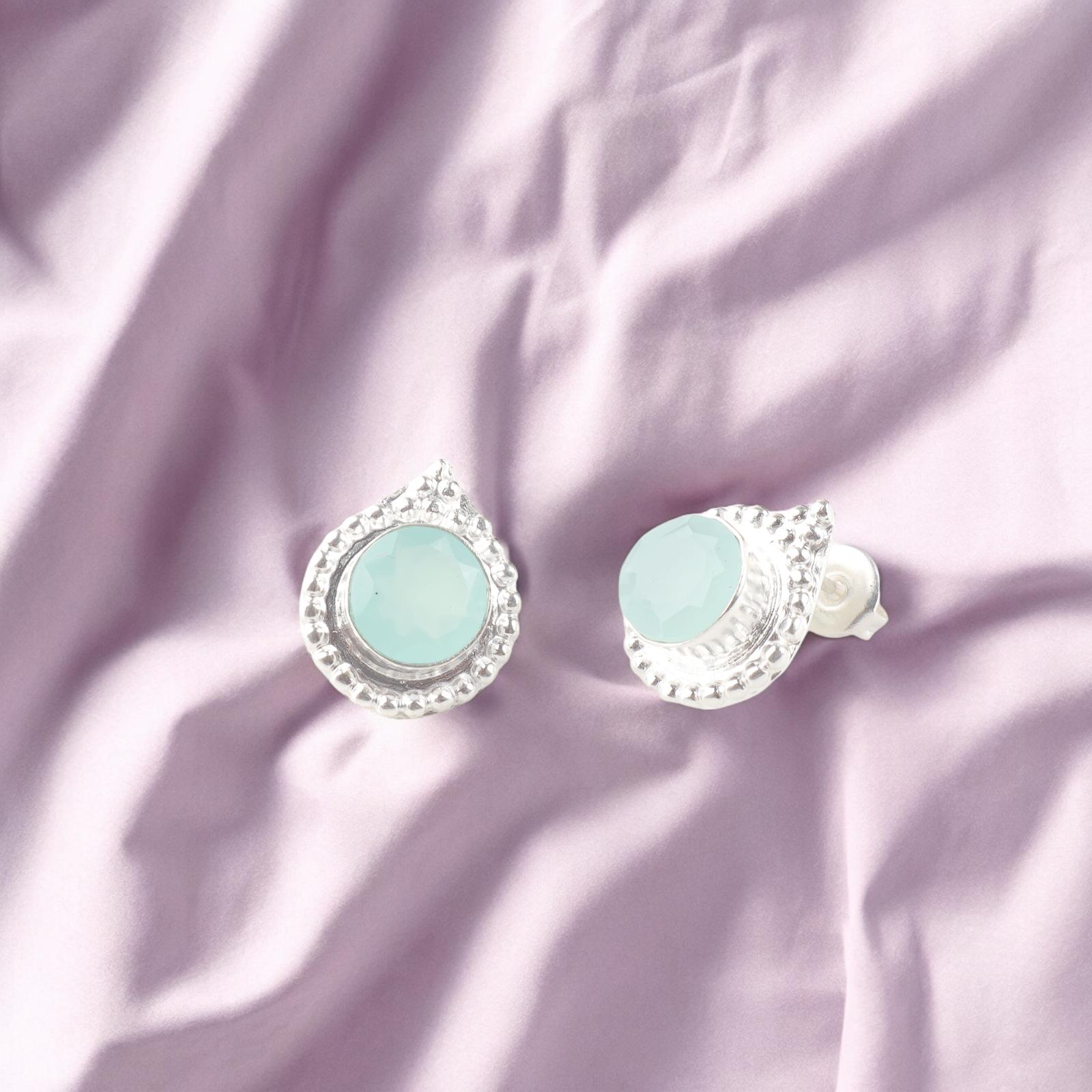 

Аква Халцедон Драгоценный Камень 925 Стерлинговое Серебро Ювелирные Изделия Ручной Работы Серьги-Пуссеты 0.62 EE-125-12