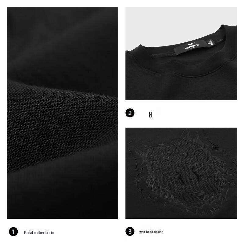 Septwolves Men's Embroidered Wolf Head Round Neck Sweatshirt