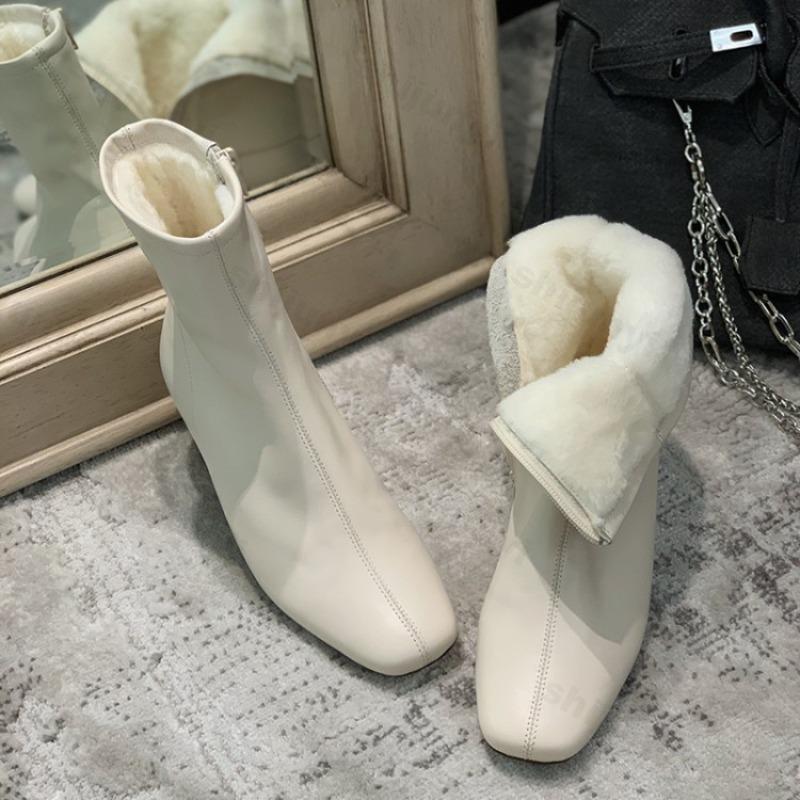 

Women Boots 2026 Winter Fashion Zippers Thick High Heels Shoes Women Warm Plush Ankle Boots Street Style White Ladies Short Boot 35