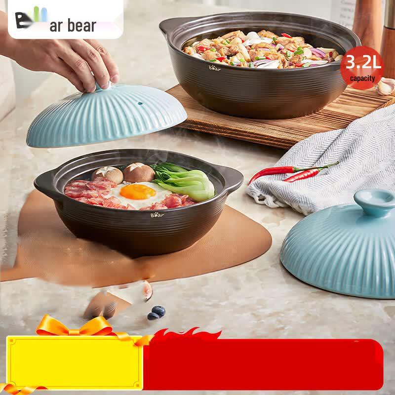 Bear Wide-Mouth Ceramic Claypot / Stew Pot