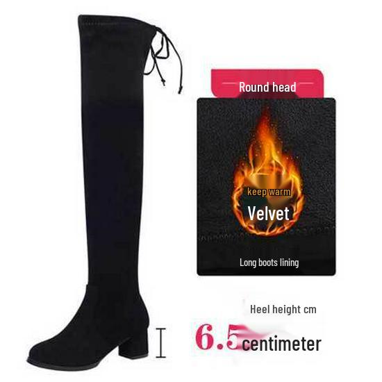 

Зима 2025 Женские ботфорты на толстом каблуке, тянущиеся 36