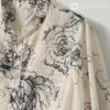 Flower Print Puff J-Scott Painting-Style Blouse, Collarless, Sleeves, Sheer, Lightweight, Refreshing, Ivory, JS46-IV-S