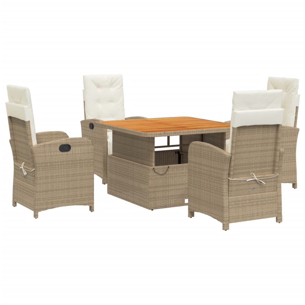 Vidaxl 5-Cz. Gartenmöbel-Set mit Kissen, Beige, Polyrattan