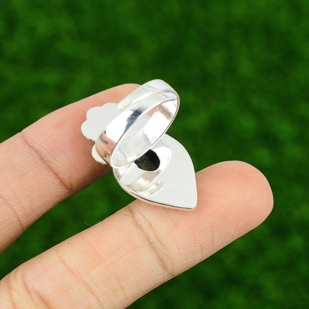 Anel Ajustável de Prata 925 Ametista Chevron Natural Empilhável Flor