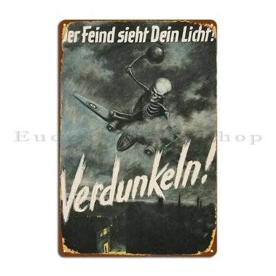 WW2Garagenschild "Der Feind sieht dein Licht" Deutsche Verdunkelung WW2 Metallplakette - Klassische Garagendekoration Blechposter