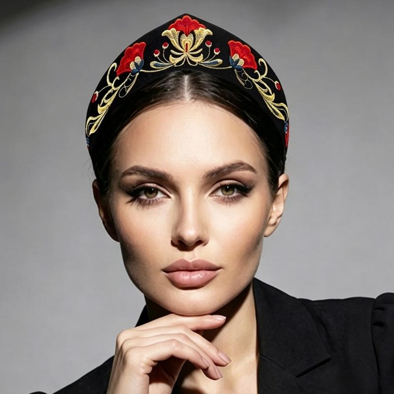 Russian Style Embroidered Hair Band Elastic Stretch Hair Hoop Headgear Fit 52-58cm Head Circumference