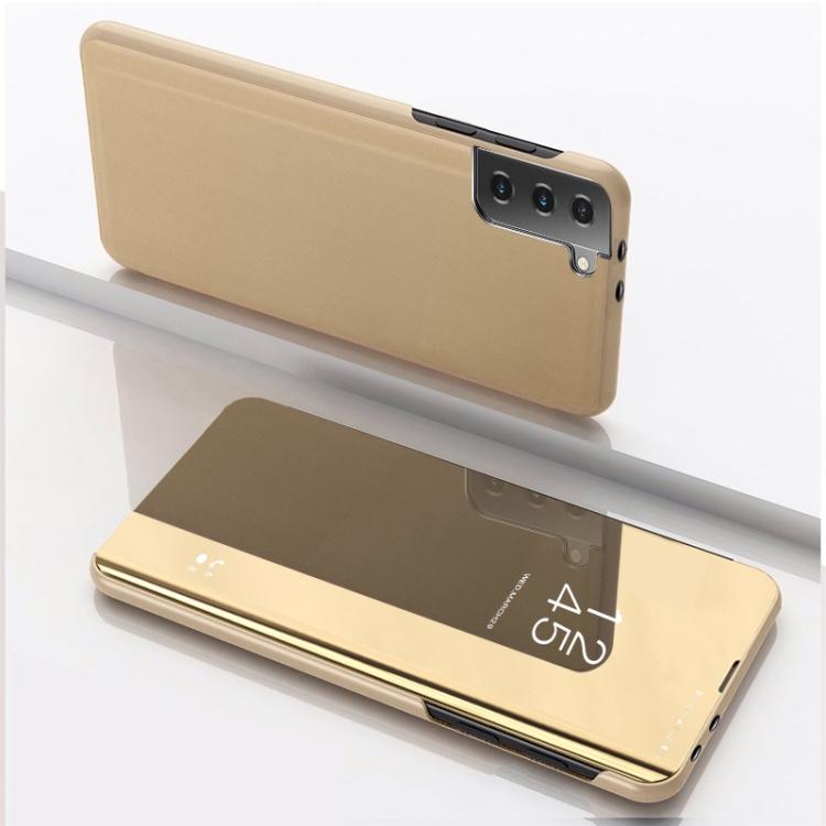Samsung Galaxy S21 5G-hez Bevonatos Tükrös Vízszintes Flip Bőrtok Tartóval(Lila)