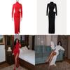 Sexy Red Satin Night Dress With 3d Floral Embellishments For Evening Wear