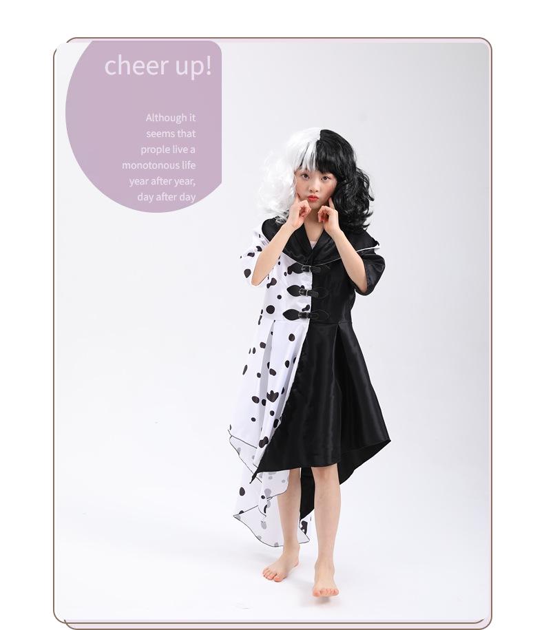 101 Dalmatians Cruella De Vil Black & White Spotted Dress Costume for Stage Performance
