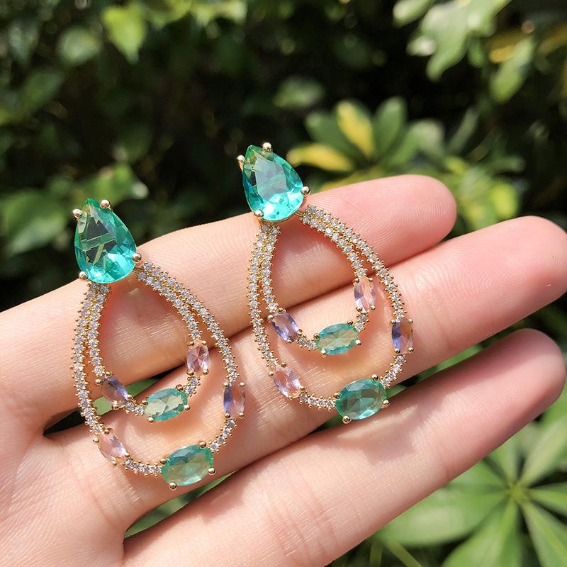 Earrings Women'S Full Diamond Droplet Earrings Sexy Color Zirconium Big Stud Earrings Valentine'S Day Gift