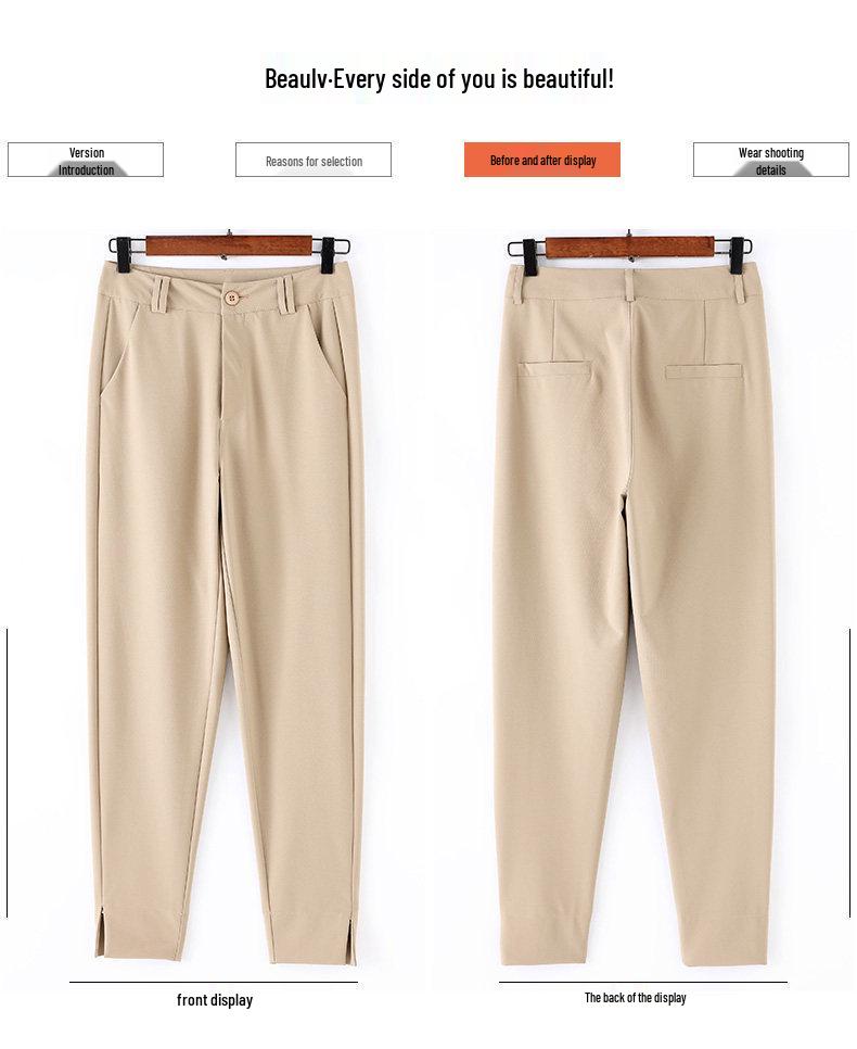 Women's High-Waisted Slim Khaki Pants - Plus Size, Straight Fit, Casual for Spring & Autumn, Middle-Aged