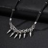 Xiaomi Vnox Punk Cone Spike Pendant Necklace for Men, Stainless Steel Black Leather Cord Choker Gothic Layered Chain Daily Jewelry Gift