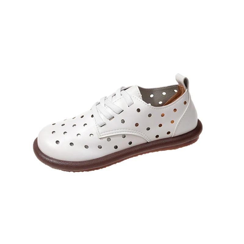 

Мода 2025 Лето Новые Женские Туфли-балетки с круглым носком и перфорацией, на мягкой подошве, на шнуровке, для женщин, для улицы, повседневные, больших размеров 42