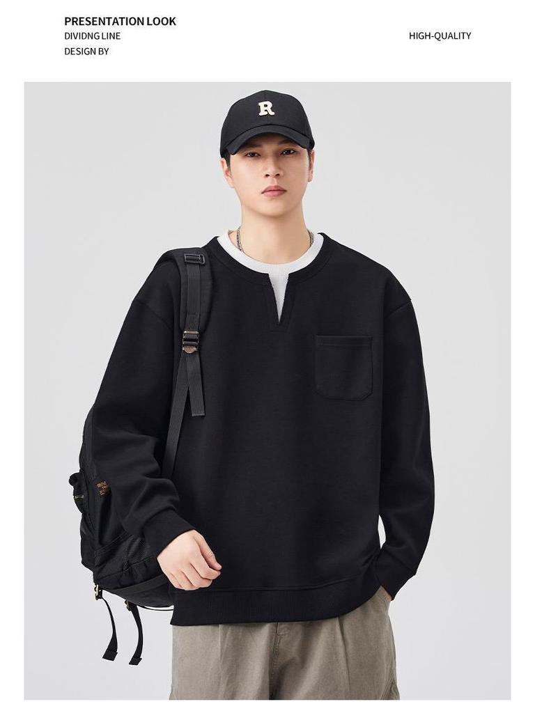 Herren Hoodie mit gefälschtem Zweiteiler, schwere Qualität - Lässiges Langarm-Oberteil für Herbst 2025, Neue Amerikanische Sportbekleidung Jacke