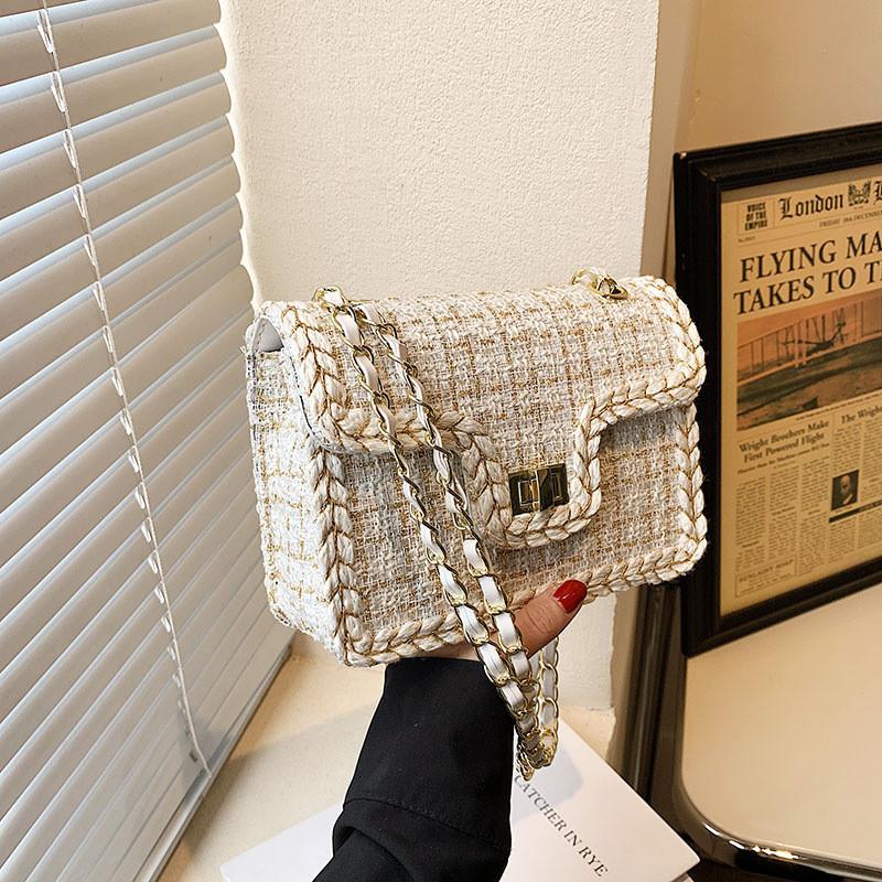 Woolen Underarm Bag 2024 Spring Summer New Fashion Chain Bag Small Niche Woven Single Shoulder Diagonal Small Square Bag White Black