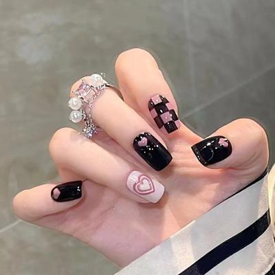 24 pièces Spice Girl Sweet Cool Ins Wind Wearing Nail Pink Love Impact Black Purple Full Nail Art