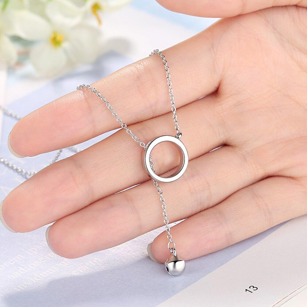 925 Sterling Silver Circle Little Bell Pendant Necklace Silver Clavicle Chain Necklace For Women Jewelry