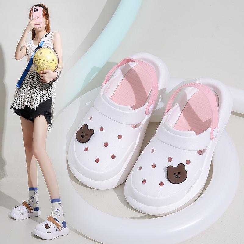 Bear Hole Shoes Women's Thick-soled Non-slip Cute Beach Cool Slippers Wear Summer Personalized Toe Shoes