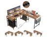 Tbfit Reversible L-Shaped Gaming Computer Desk with Power Outlets and Storage Shelves