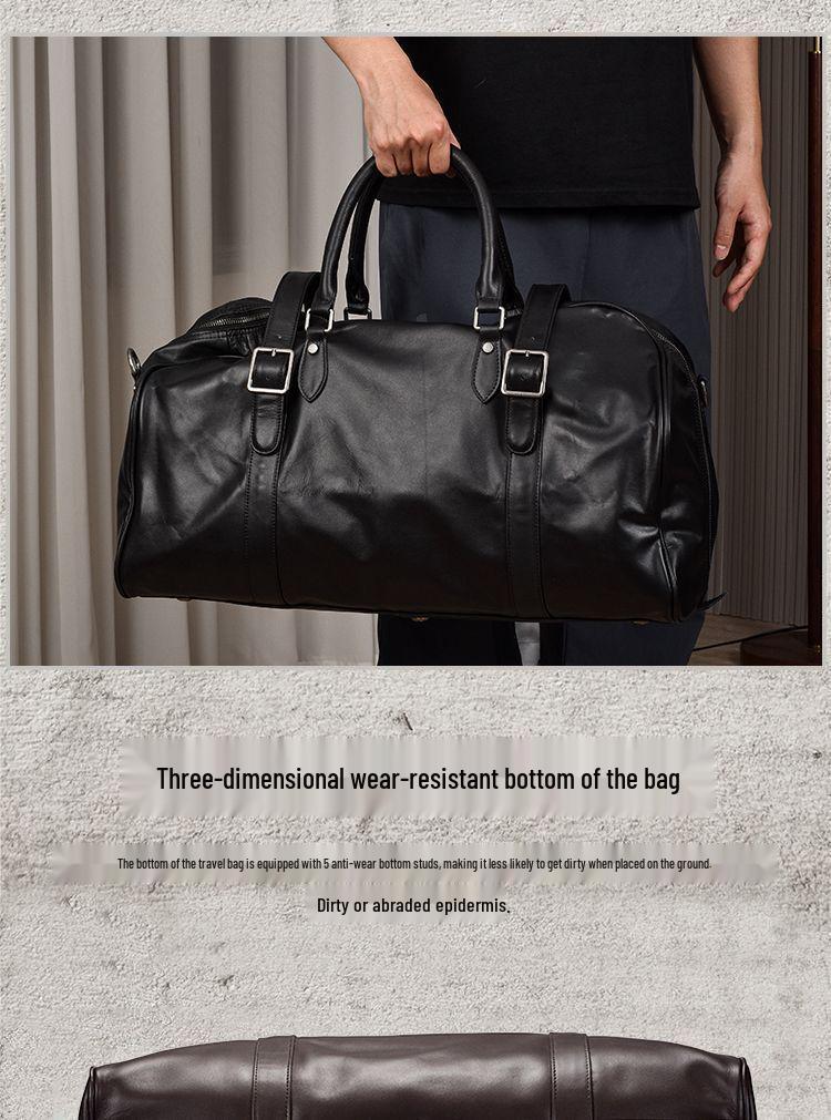 Men's Genuine Leather Multi-Functional Travel and Gym Bag - Large Capacity Cowhide Luggage Bag