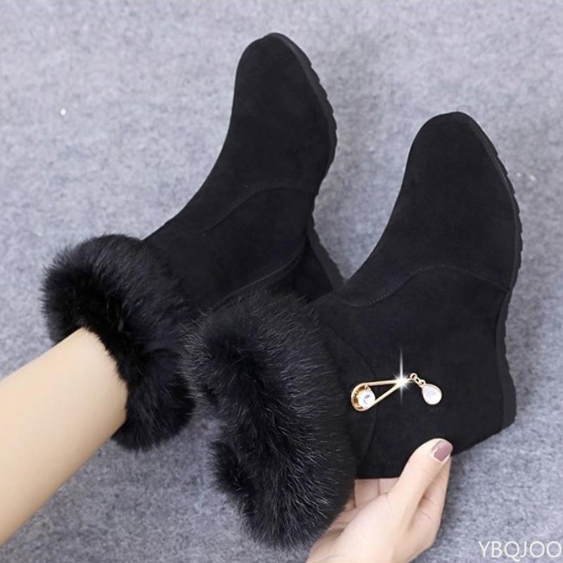 Women's Winter Thick Cotton Boots with Increased Height Warmth Simplicity Comfort Anti Slip Wear-resistant Women's Short Boots