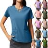 Women's Short Sleeve Stagger V Neck Valentine's Day Print Pocket Dry-nurse Top
