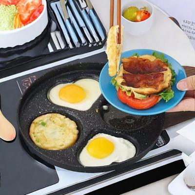 Household 4 Grids Fried Egg Pan Non-stick Rapid Heating Omelette Skillet Flat Bottom Anti -scald Handle Pancake Pan Breakfast