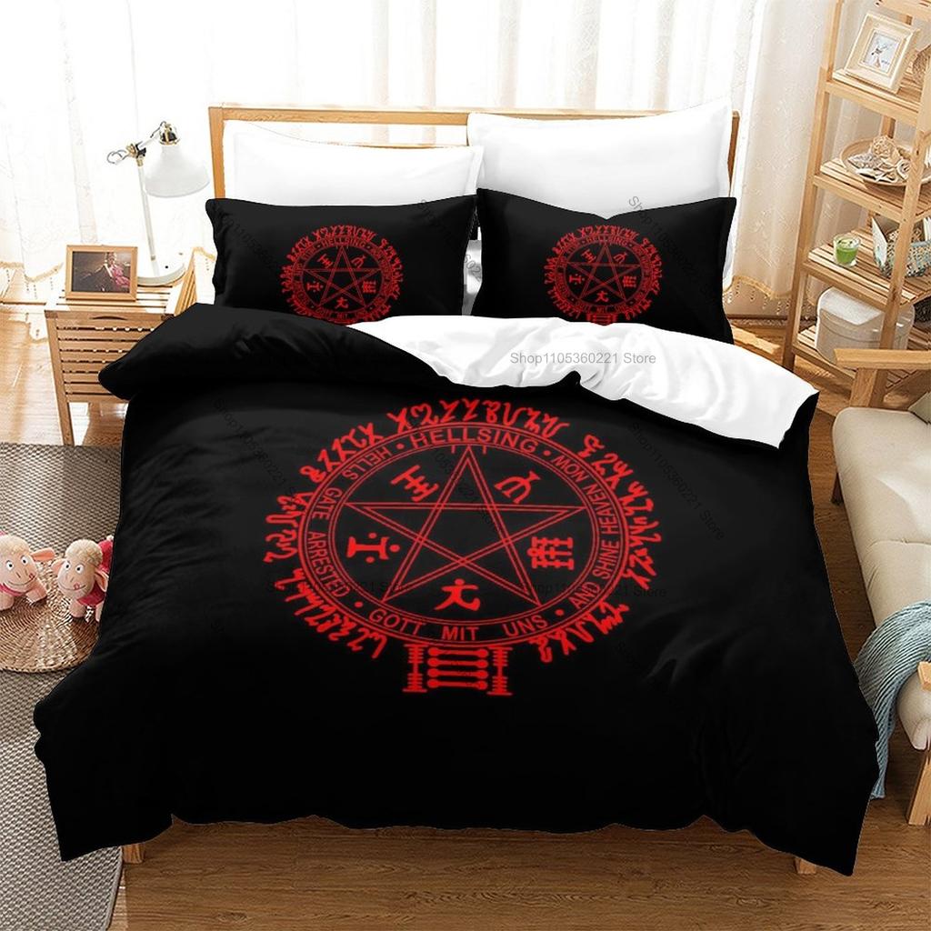 Kpop Hellsing Alucard Bedding Set 3 Piece Duvet Cover Set Gothic Vampire Bedroom Decor All Sizes For Kpop Fans