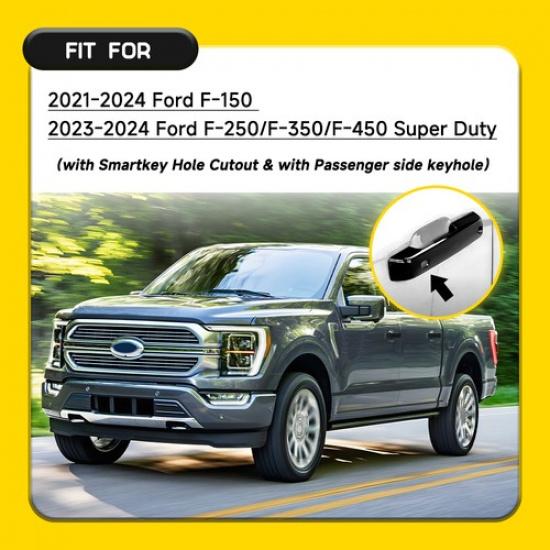 Fit 2021-2025 Ford F150 Crew Door Handle COVERS W/ Smart Keyholes Gloss Black