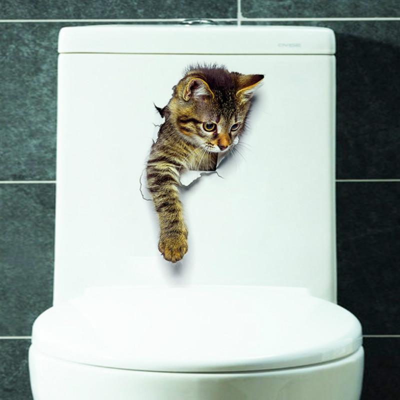 3d Three-dimensional Kitten Broken Wall Decoration Bathroom Toilet Cover Toilet Sticker Notebook Sticker Wall Sticker