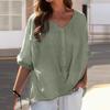 Fashion Summer Button V-neck Women Short Sleeve Loose Shirt Plus Size Casual Simple Office Blouse T-shirt Elegant Solid Color Top Women Clothing