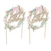 2Pcs Cake Toppers Pink Bow Sparkling Exquisite Safe Degradable Happy Birthday Cake Decoration
