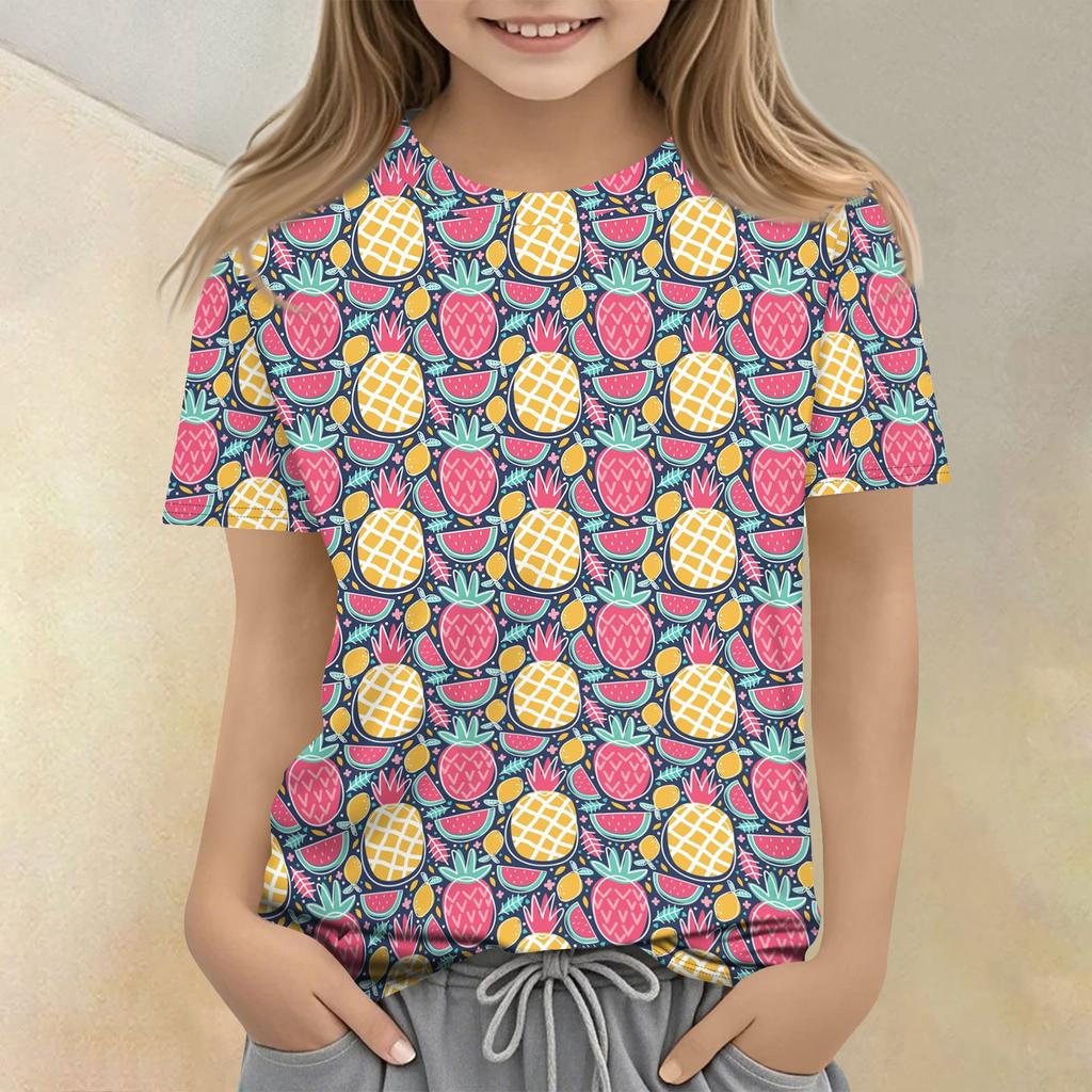 Children's Printed Round Neck Short Sleeved Casual T-shirt