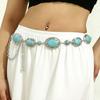 Women’s Retro Ethnic Tassel Waist Chain with Inlaid Turquoise and Oval Gemstones – Versatile High-End Belt
