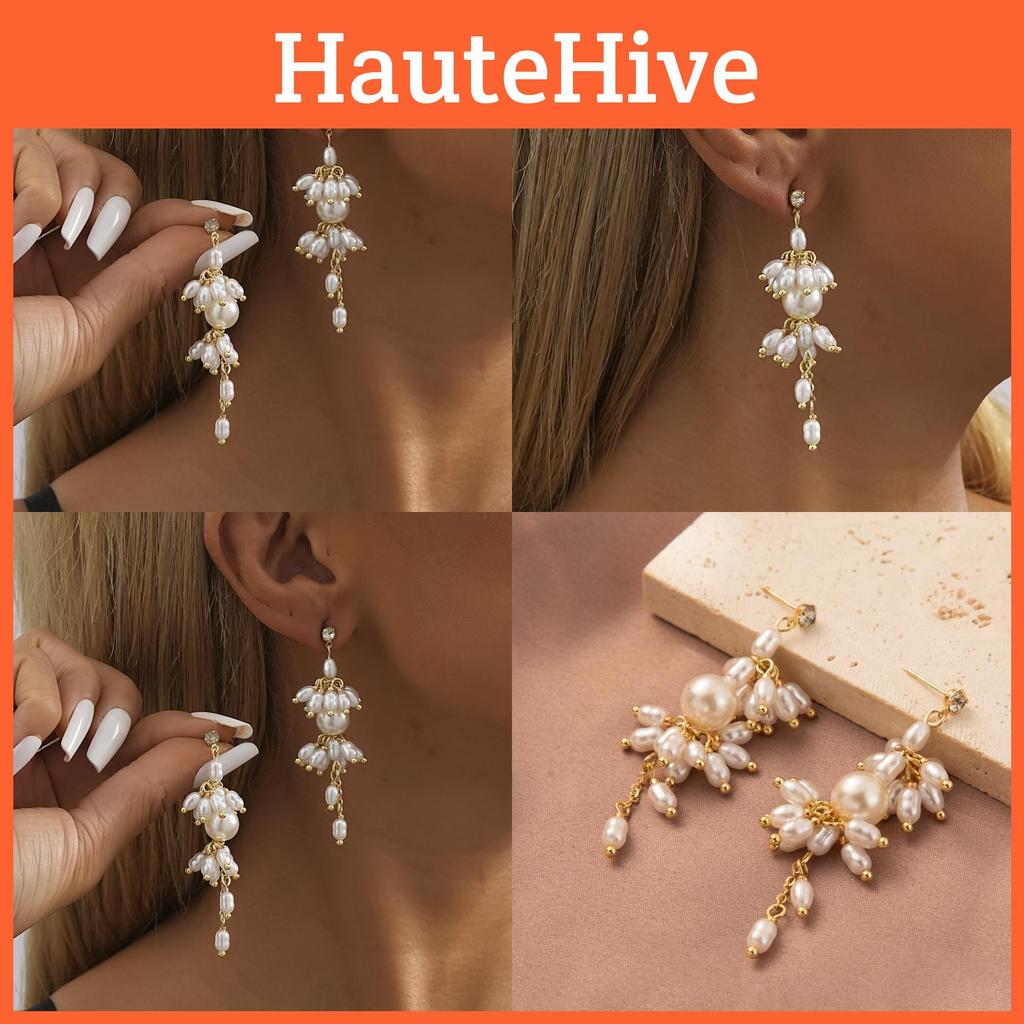 Gold 2023 Fashionable Plated Geometric Tassel Earrings With Pearl For Women