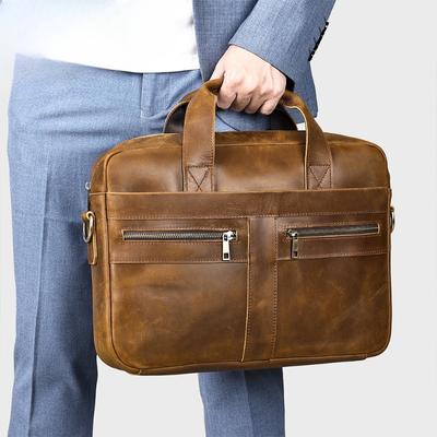 Mad Horse Leather Briefcase Men's Top Layer Cowhide Business Bag Genuine Leather Laptop Bag