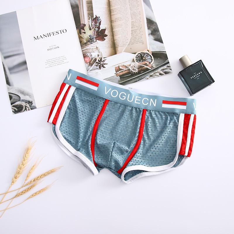 Ice Silk Men s Mid-Waist Mesh Boxer Briefs - Korean Style Summer Edition M светло-синий