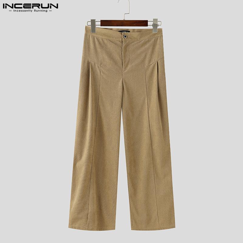 INCERUN Two Pieces Outfits Men Long Sleeve Coats Long Straight Pants Corduroy Sets