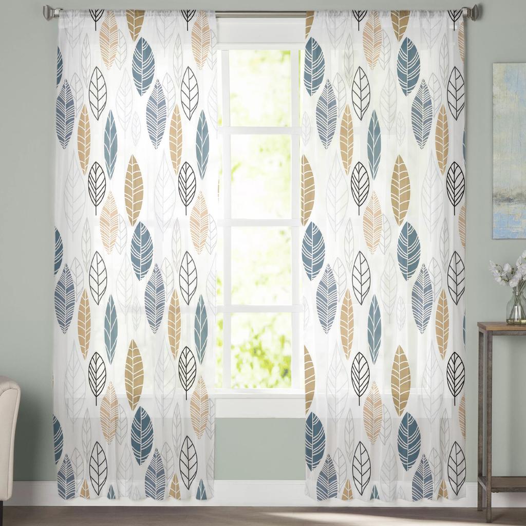 Leaves Modern Curtain For Living Room Transparent Tulle Curtains Window Sheer For The Bedroom Accessories Decor