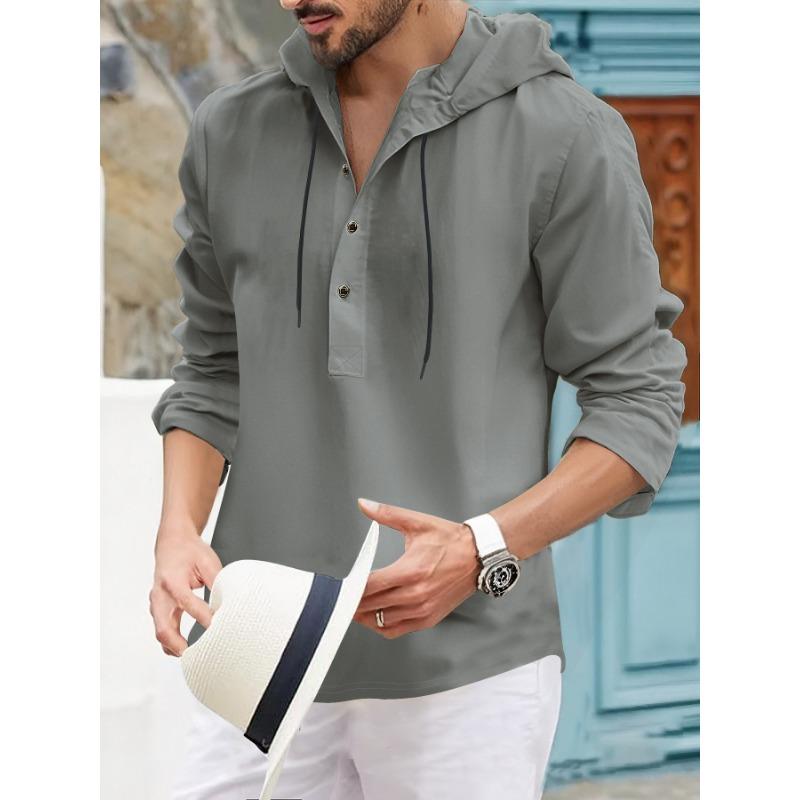 

Мужская белая футболка-henley с капюшоном, с длинным рукавом, повседневный пуловер M серый