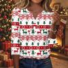 Women's Casual Christmas Print V-Neck Button 3/4 Sleeve T-Shirt