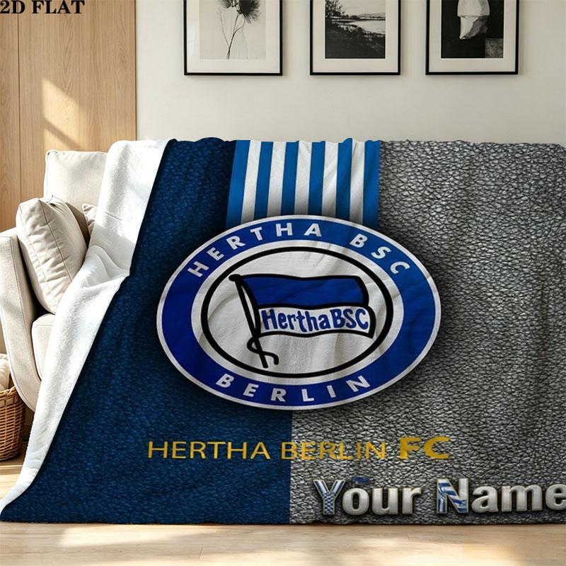 1PC Hertha BSC Custom Name Patterned Flannel Blanket Suitable For All Seasons for Home Decor Warmth and Comfort Gifts Holiday Present