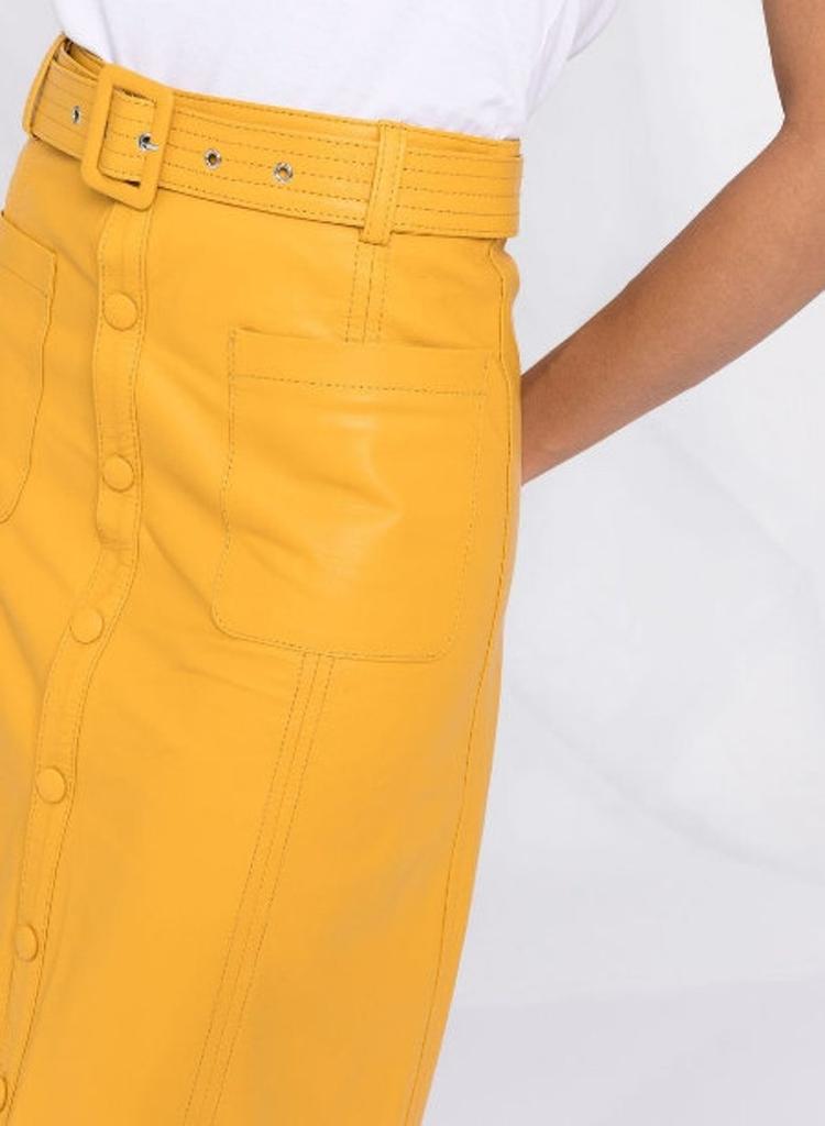 Handmade Yellow Lambskin Unique Women's Skirt Hot Slim Leather Genuine Belt