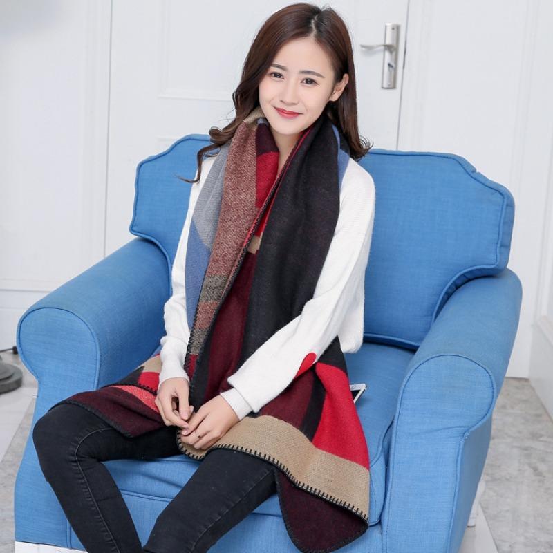 Autumn and Winter Thickened Warm Cloak Versatile Imitation Cashmere Plaid Jacquard Shawl Scarf Women