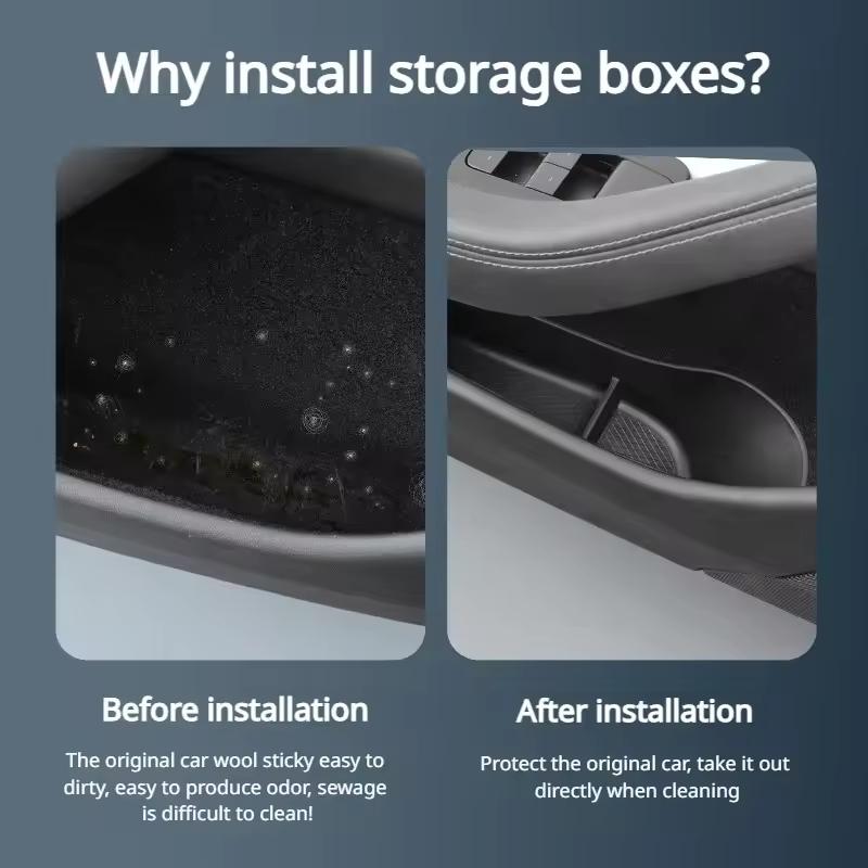 Door Side Storage Box For Tesla Model 3 Highland 2024 TPE Front Rear Side Door Slot Storage Organizer Tray Interior Accessories