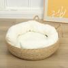 Caixa de Areia para Gatos Vime Tecido Cesto Cama para Gatos com Almofada Macia Design Redondo Donut Ninho Aconchegante Quente Confortável para Dormir para Gatos Cães