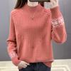 Autumn Winter Women's Half Turtleneck Sweater Loose Thick Pullover Knitted Top Jacquard Elastic Knitted Top Jumper.