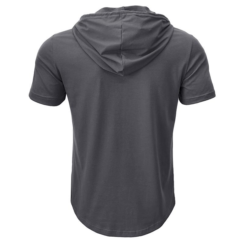 2024 Cross-Border Men's Short-Sleeve Henley Hoodie T-Shirt - European & American Style Fitness Top