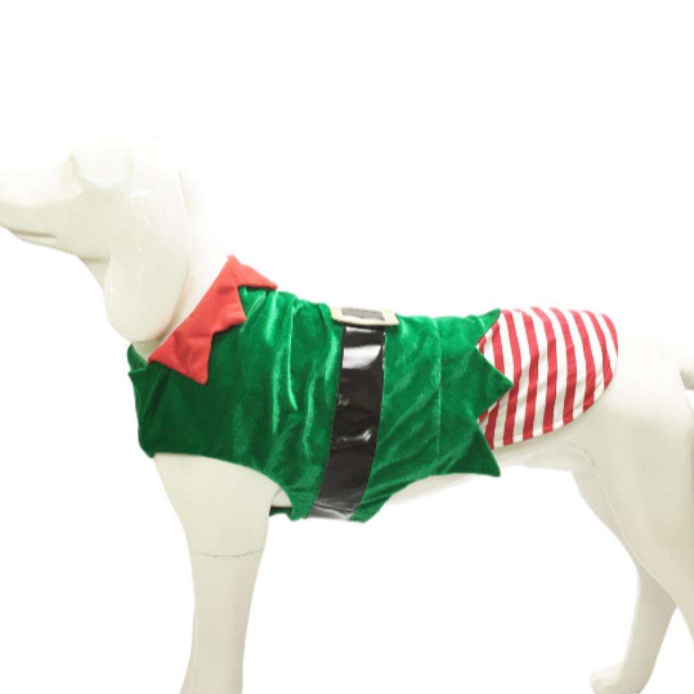 Green Elf Pet Cosplay Costumes Winter Warm Comfortable Christmas Dog Clothes Pet Clothing Striped Puppy Vest Coat Dressing Up